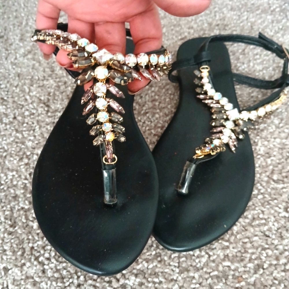 Black sandals w/Jewels on top